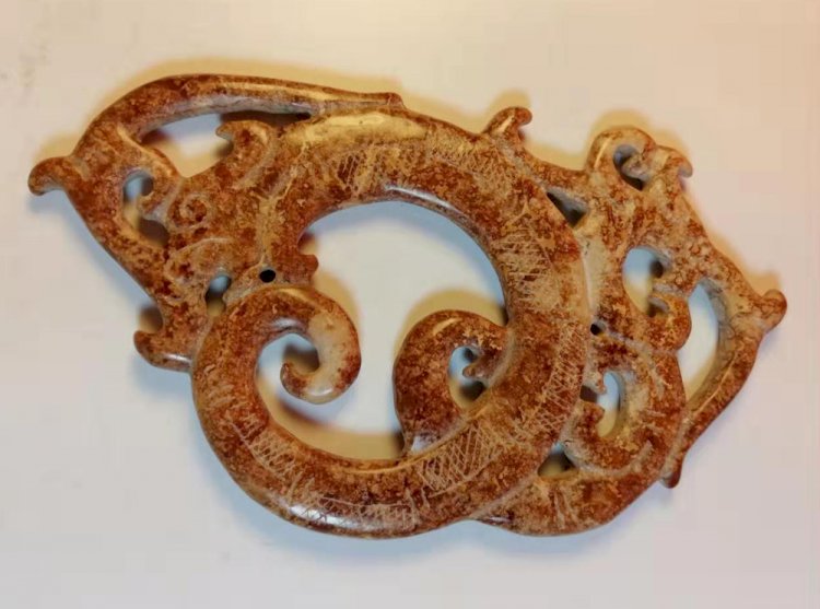 E44 戰國 紅黄玉龍鳳珮