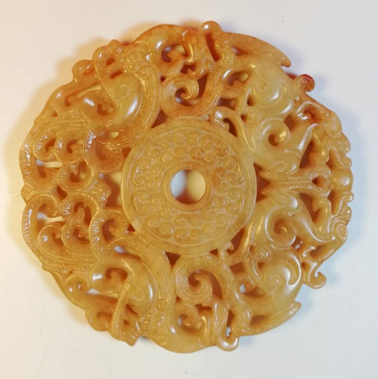 E53 戰國 出廓雙龍雙鳳雲紋玉璧