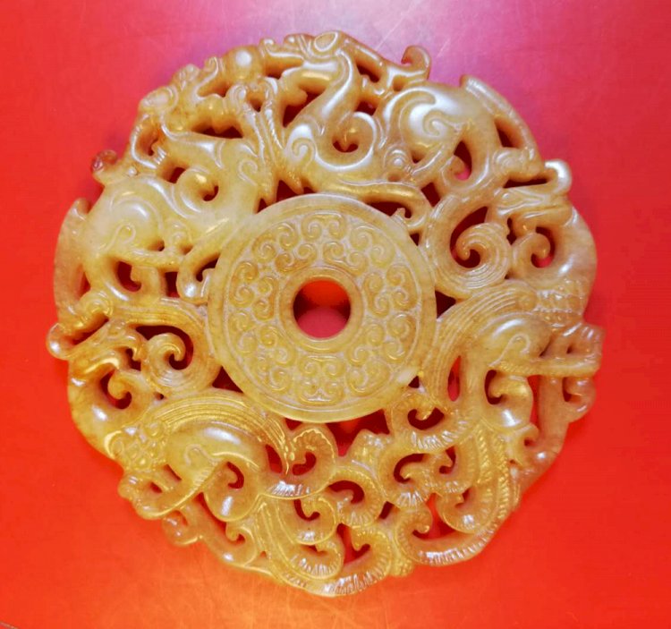 E53 戰國 出廓雙龍雙鳳雲紋玉璧