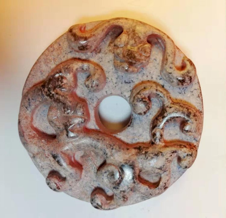 E66 戰國 高浮雕雙螭玉璧